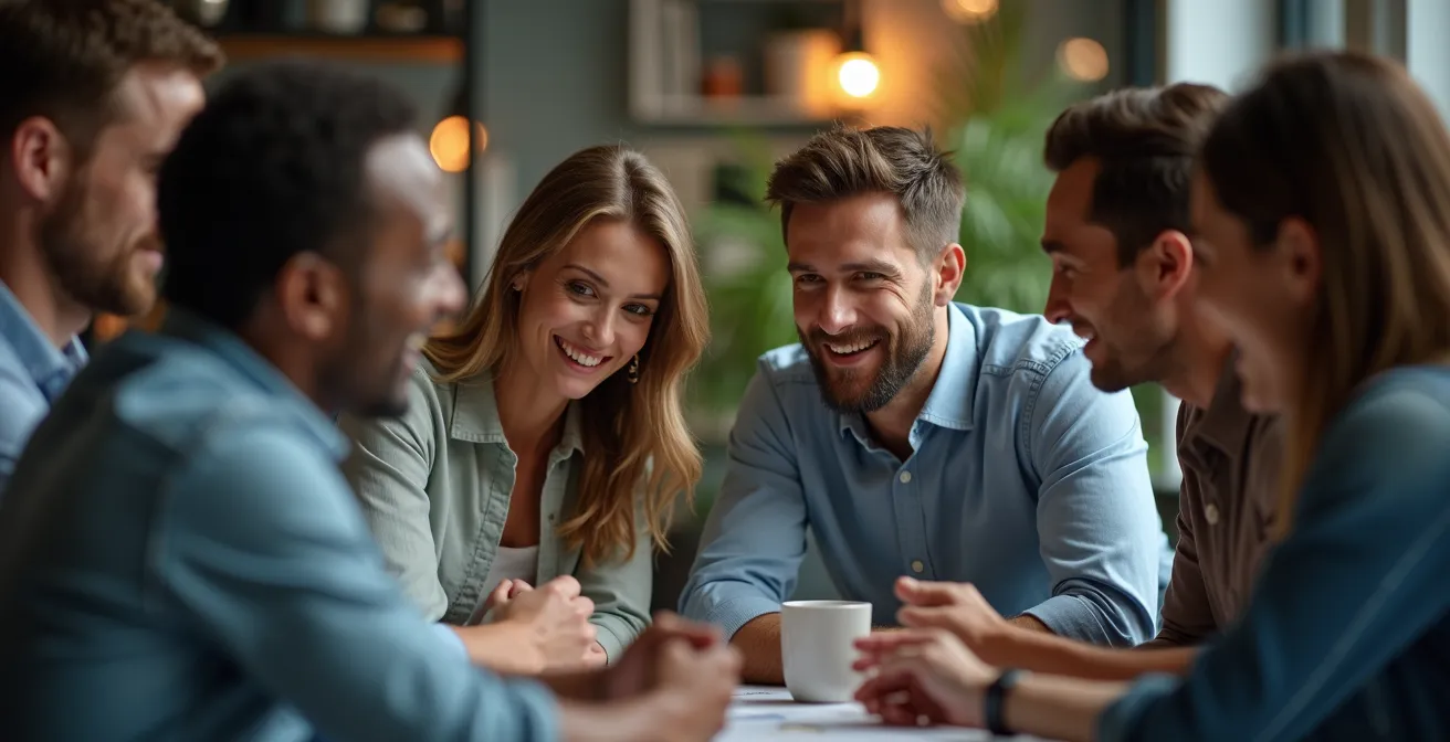 Portrait serré d’une équipe en pleine discussion stratégique intense durant un escape game