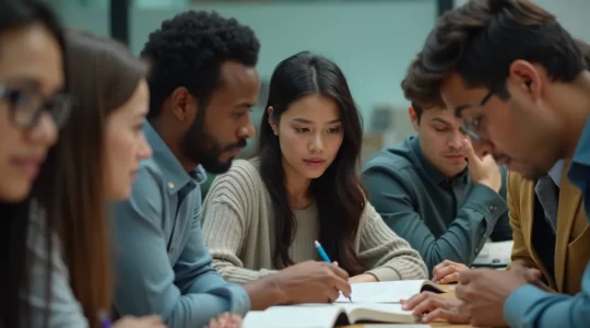 Photo réaliste montrant une équipe diverse engagée dans un escape game professionnel sous pression, avec un éclairage cinématographique et une composition basée sur la règle des tiers