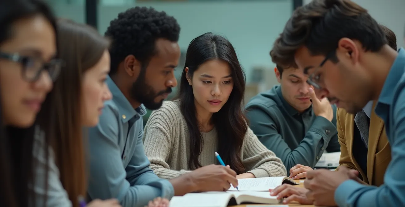 Photo réaliste montrant une équipe diverse engagée dans un escape game professionnel sous pression, avec un éclairage cinématographique et une composition basée sur la règle des tiers