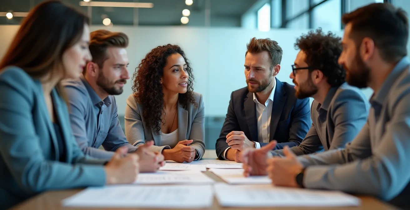 Équipe de managers autour d'une table en discussion stratégique