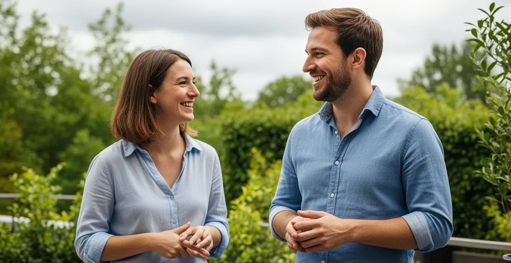 Deux collègues échangeant de manière détendue pendant une pause d'activité fédératrice
